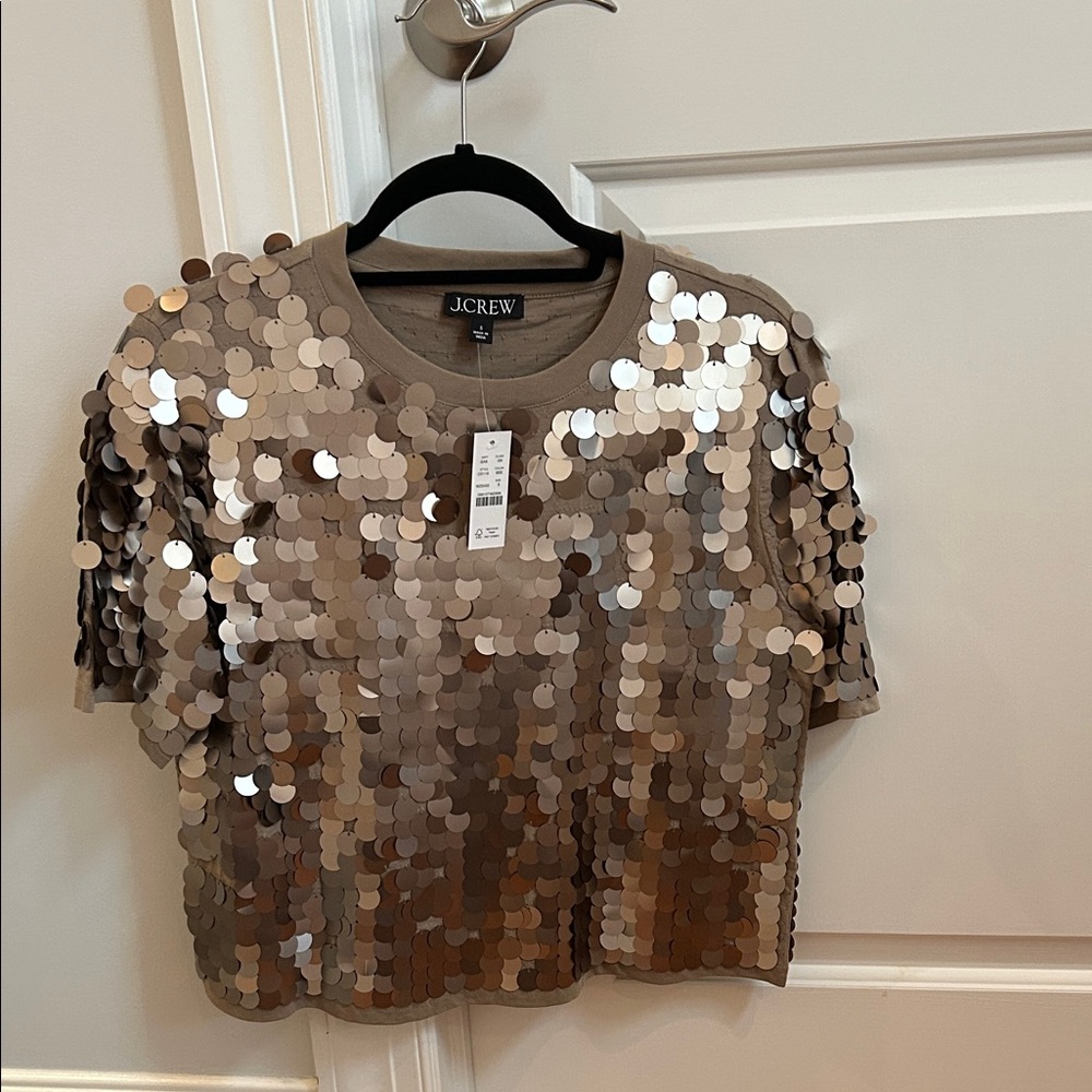 J. Crew Women's Sequin Tee - Silver and Tan